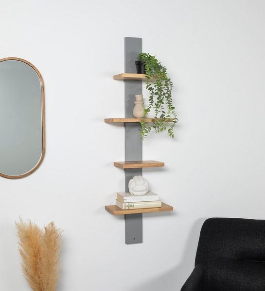 Stelby Wandregal Schweberegal mit 4 Ebenen – Rustikales Wandregal aus Holz, Packung, Wandregal im Modernen-Design, platzsparend & vielseitig einsetzbar