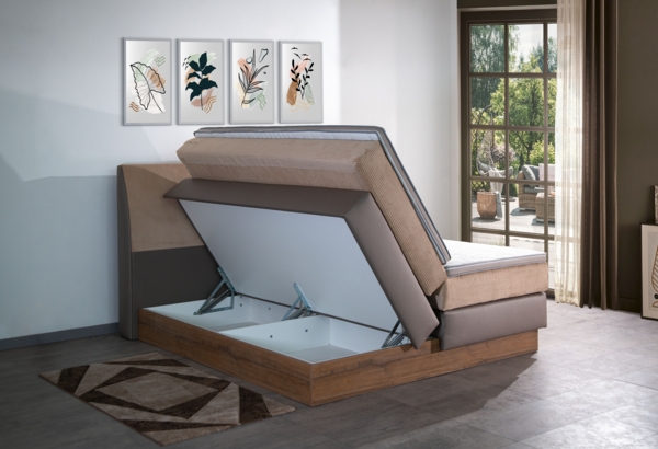 Meisterbetten Boxspringbett Aura 200x200 in CS-Blassgrün in LM-Hellgrau, Matratzenbezug Nano, Ergoflex-Topper