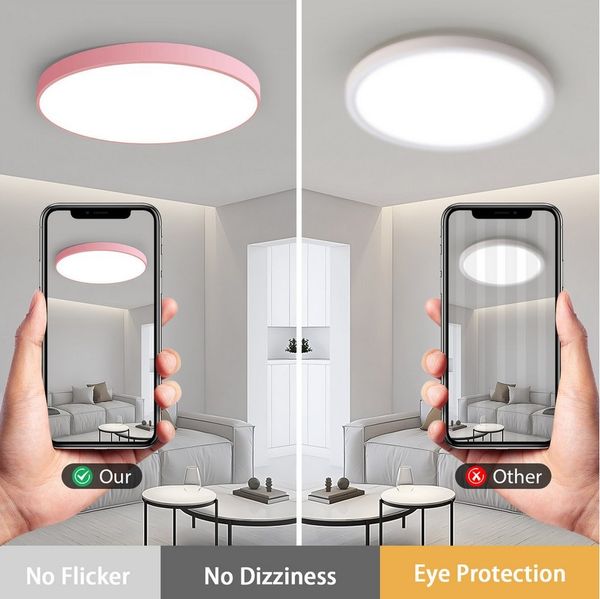 JDONG LED Deckenleuchte 36W Rund Flach Rosa/Grau/Blau Deckenlampe Durchmesser 40cm, 3000LM Kinderzimmerlamp, 3000K Warmweiß Modern Schlicht Lampe Dünn, für Schlafzimmer Flur Küche Wohnzimmer Balkon Keller
