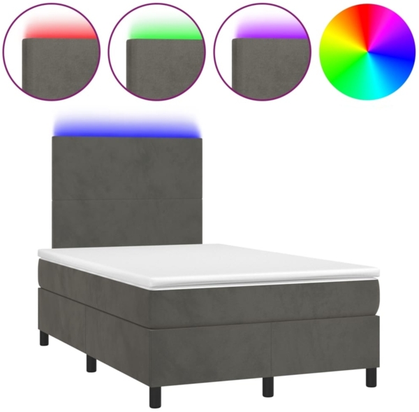 vidaXL Boxspringbett mit Matratze & LED Samt Dunkelgrau 120x200 cm, Härtegrad: H2 [3135994] Bild 1