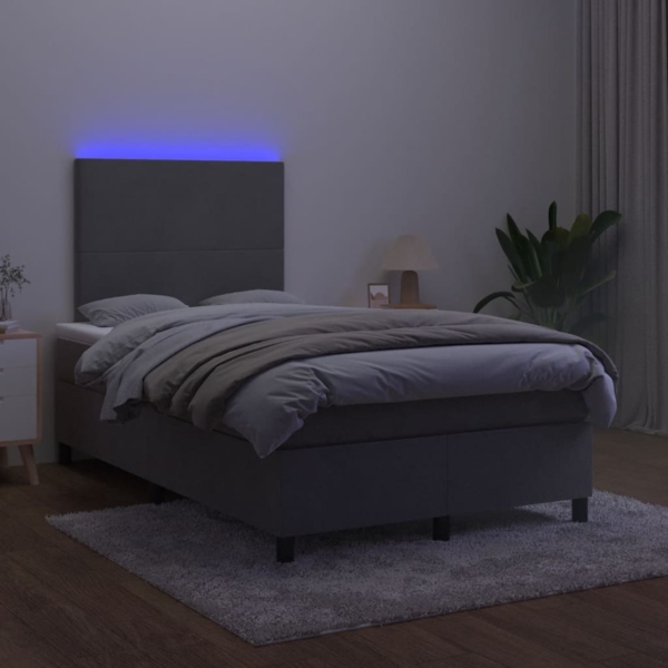vidaXL Boxspringbett mit Matratze & LED Samt Dunkelgrau 120x200 cm, Härtegrad: H2 [3135994] Bild 3