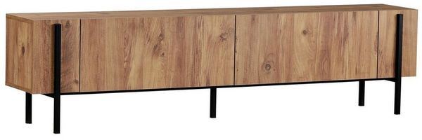 Modernes TV-Möbel mit Metallbeinen, Atlantic Pine & Schwarz, 180 x 30 x 45 cm | 100% melaminbeschichtete Spanplatte, 18 mm dick | stilvolles industrielles Design für Wohnzimmer & Unterhaltungsbereiche