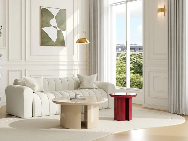 Vente-unique - DERLALI Couchtisch Holz, Platte Beige - B 90 cm x H 40,5 cm x L 90 cm