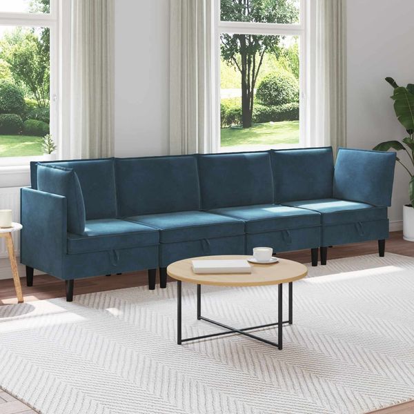 vidaXL Wohnzimmergarnitur mit Kissen mit Speicher 4 pcs Blau Samt 3413769