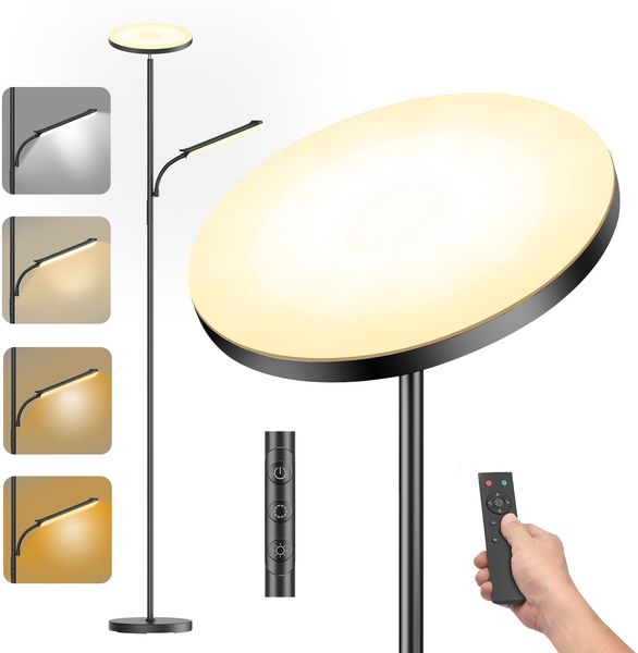 Stehlampe Wohnzimmer, 42W Deckenfluter mit Leselampe, 4200LM LED Stehlampe Dimmbar mit 2700K-6500K Farbtemperatu, Moderne Standleuchte mit Fernbedienung & Touch-Steuerung für Wohnzimmer Schlafzimmer