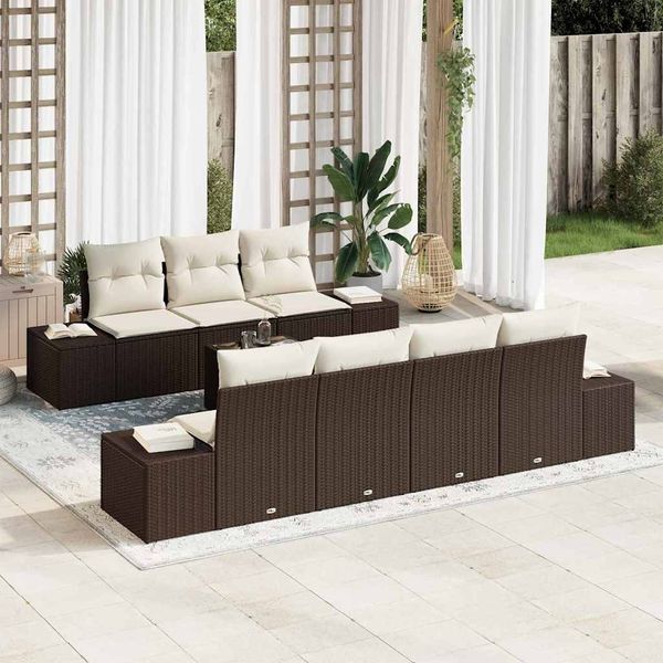 vidaXL Sofa Set mit Kissen 8 pcs Braun Poly Rattan 3346968