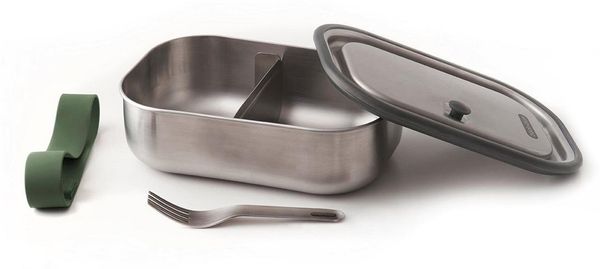 black+blum Lunchbox, Edelstahl, (1-tlg), mit Silikon-Ventil, Gabel und Gurt, 1000 ml