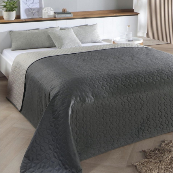 Delindo Lifestyle Tagesdecke Belford, anthrazit grau oder blau, Bettüberwurf 140x210 oder 220x240, in elegantem Hexagon-Steppdesign