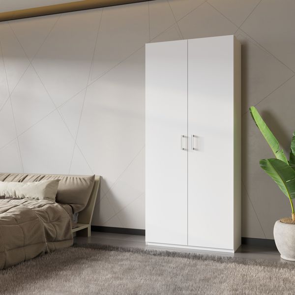 Forte HOME NOOK Mehrzweckschrank 90 40, moderner Drehtürenschrank mit 2 Türen, Flur, Holzwerkstoff, Weiß, 88,9 cm breit x 210,5 cm hoch x 42 cm tief