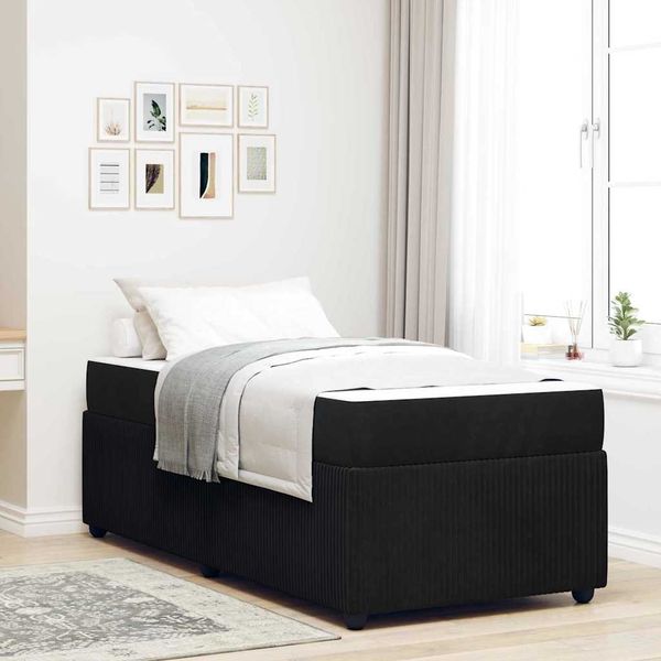 vidaXL Bettrahmen mit Matratze Schwarz 90 x 190 cm Stoff 3398336