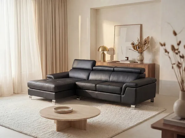 Vente-unique - Ecksofa Leder - Ecke Links - Schwarz - MISHIMA