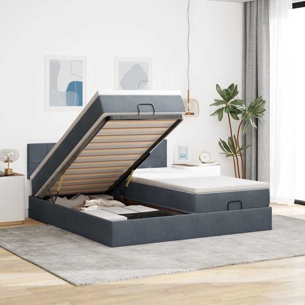 vidaXL Ottoman-Bett mit Matratzen Dunkelgrau 200x200 cm Samt 3312081