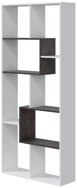 Bücherregal mit mehreren Positionen und acht Einlegeböden, Farbe Weiß mit anthrazitfarbenen Details, Maße 80 x 180 x 25 cm