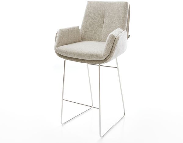 Barstuhl Clea-Flex Webstoff Soft Beige Kufengestell Edelstahl Silberfarben