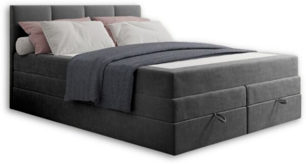 Deine Möbel 24 Boxspringbett PRADO Polsterbett Komplettbett in Velours H3+H3 inkl. Topper (Set Grau Hellgrau Schwarz Beige Dunkelgrau Anthrazit, 4-St, 2 Bonellfederkernmatratzen H3 + 1 Taschenfederkenmatratze H3/H3), 140x200 160x200 180x200 200x200