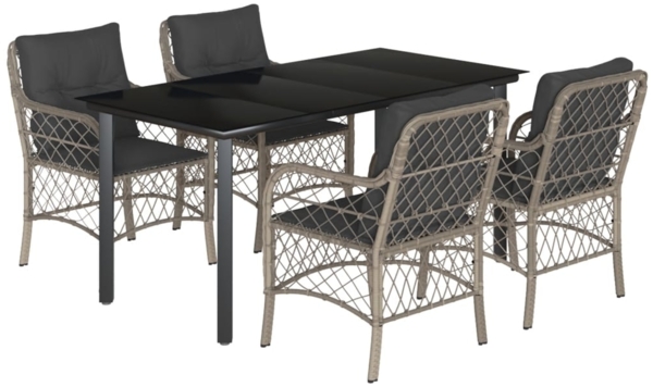 vidaXL 5-tlg. Garten-Essgruppe mit Kissen Hellgrau Poly Rattan 3212176