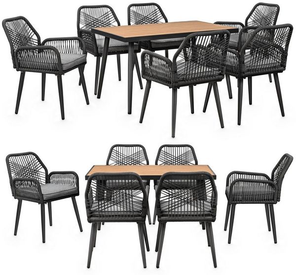 Swing&Harmonie Garten-Essgruppe für 6-8 Personen mit Tisch, Seilgeflecht-Stühle Esstisch, (Garten Sitzgruppe, wetterfest, WPC-Tischplatte, inkl. Kissen), Outdoor Terrasse