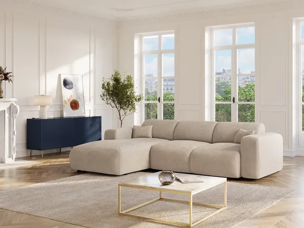 Vente-unique - POGNI Sofa SamtStoff Beige - B 180 cm x H 77 cm x L 283 cm