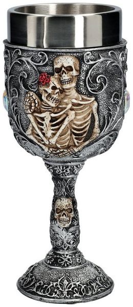 Figuren Shop GmbH Becher Kelch - Liebespaar Skelette - Gothic Weinkelch Dekoration Becher Paar, Kunststein (Polyresin), Edelstahl
