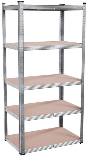 TroniTechnik Regal Schwerlastregal mit 5 Holzböden, edel verzinkt, Standregal, als Werkbank nutzbar, variable Montage inkl. MFD-Platten und Querstreben, 875kg Belastbarkeit, verzinkte Metallstreben, Wandmontage möglich