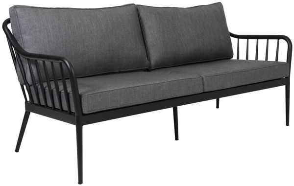Gartensofa Coleville mit Kissen aus Aluminium und Olefin-Stoff, modern, schwarz-grau, für 2–3 Personen