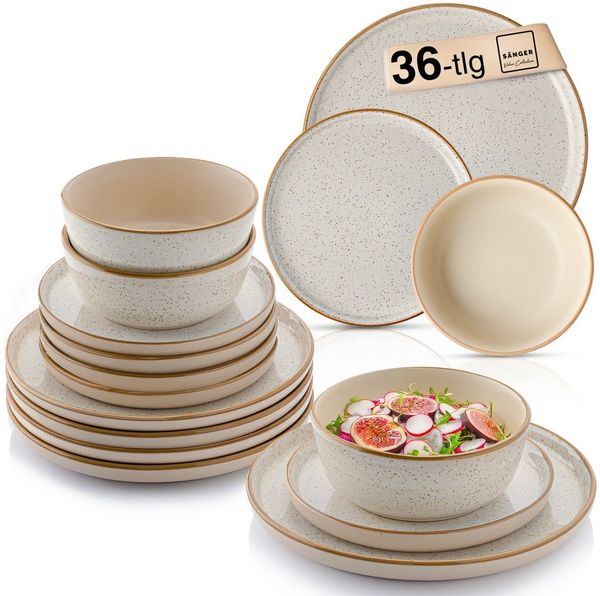 SÄNGER Tafelservice Rio Geschirrset (36-tlg), 12 Personen, Steingut, Handmade, Creme Beige, Erweiterbar, VALUE COLLECTION