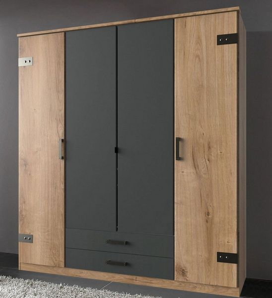 Kleiderschrank Cork Schlafzimmerschrank Plankeneiche graphit Ausführugn braun