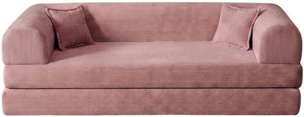 Stilvolles 3-Sitzer-Schlafsofa, Rosa, 190 cm | 100% Gerippter Plüschstoff, waschbarer Bezug, 2 Kissen inklusive | Pfotenfreundlich & rutschfest