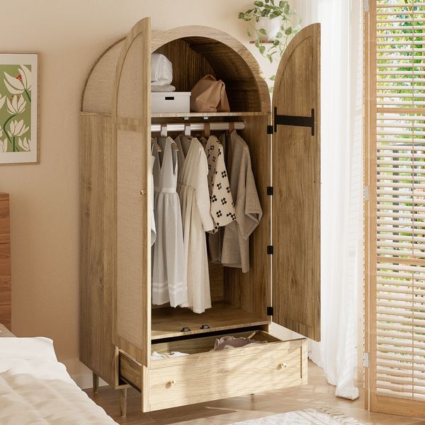 Kleiderschrank 79x50x175 cm in Eichenoptik mit Schubladen und Stofftüren