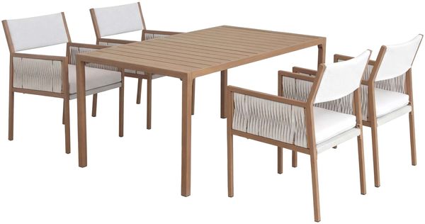 Garten-Essgarnitur HWC-Q12, Gartengarnitur Tisch+4xStuhl Sitzgruppe, Polyrattan Olefin (210 g/m²) ~ weiß Bild 9