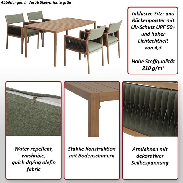 Garten-Essgarnitur HWC-Q12, Gartengarnitur Tisch+4xStuhl Sitzgruppe, Polyrattan Olefin (210 g/m²) ~ weiß Bild 2
