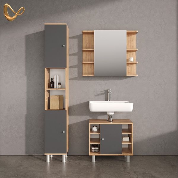 Livinity® Badezimmerspiegelschrank Fucino, Goldkraft Eiche/Anthrazit, 79.6 x 64 cm (1-St)