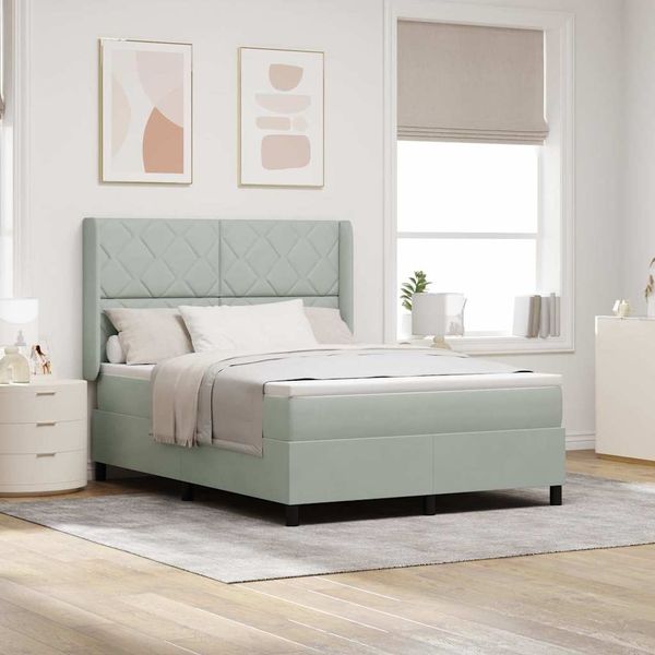 vidaXL Boxspringbett mit Matratze Hellgrau 140 x 190 cm Samt 3342056