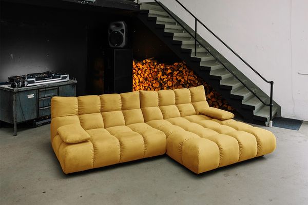 KAWOLA Sofa VIVIEN Ecksofa Velvet curry Longchair rechts 85 x 178 x 290 cm