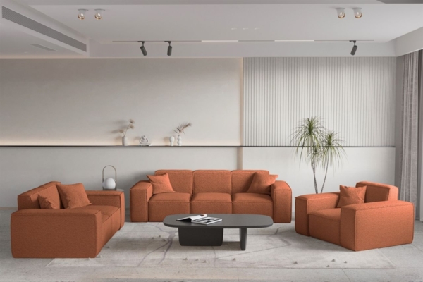 Sofaset Designersofa CELES PREMIUM 3-2-1 in Stoff Ascot Bukla Terracotta