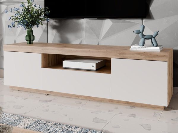 ALLHOUSE24 TV-Schrank WIXI - Wotan Eiche weiße oder schwarze Front TV-Board Unterschrank Breite 170 cm