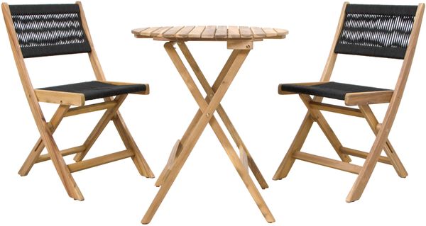 Balkonset Akazie Holz für Balkon ROPE Bistrotisch mit 2 Stühlen