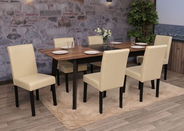 6er-Set Esszimmerstuhl 'Littau' Kunstleder, creme, dunkle Beine