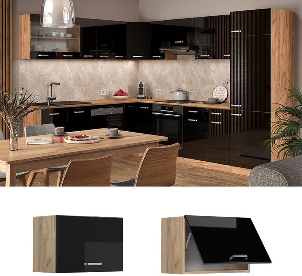 Hängeschrank R-Line Schwarz Hochglanz 60 cm Flach Vicco Bild 2