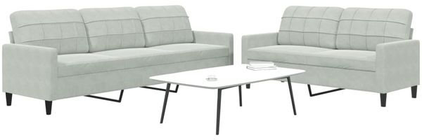 vidaXL 2-tlg. Sofagarnitur mit Kissen Hellgrau Samt 3278471