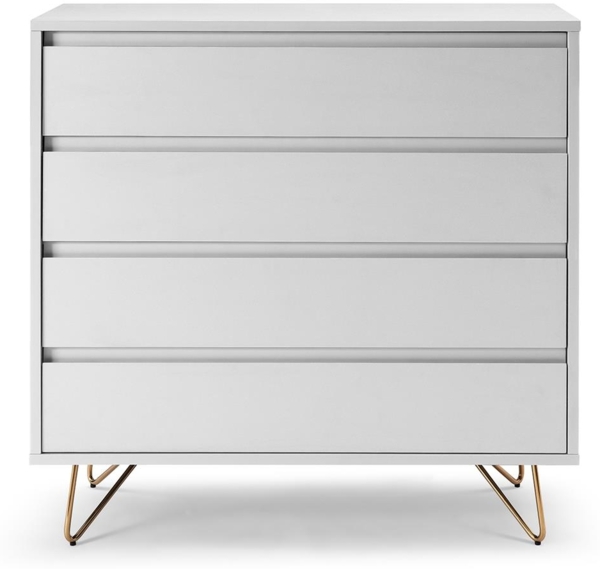 Kommode 90 x 40 cm aus MDF Weiß mit 4 Schubladen und Metallbeinen in Gold
