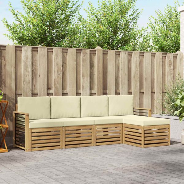 vidaXL Outdoor-Sofagarnitur 5 pcs Weiß und Creme 249 x 122,5 x 73 cm 3391685