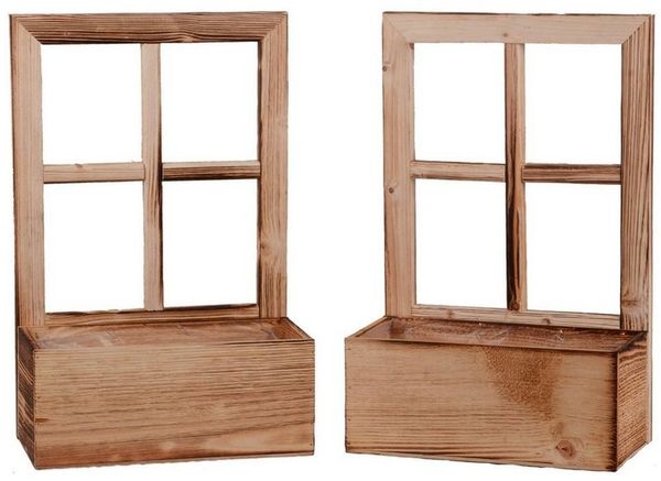 UNUS HOME Blumenkasten Deko Holzfenster mit Pflanzbank 2er Set