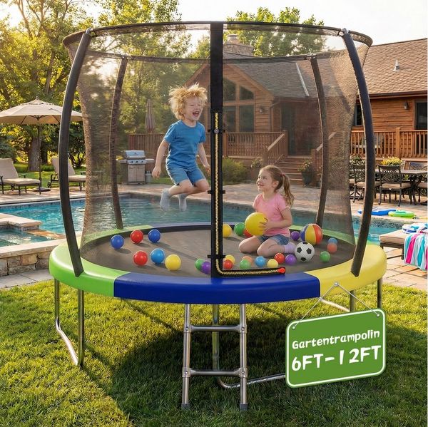 HOMALL Gartentrampolin Kindertrampolin Outdoor-Trampolin Durchmesser: 183/220/290/360 cm, Ø 183 cm, (Durchmesser 183 cm (mit Sicherheitsnetz und Schutzhaube, Tragkraft 50 kg/150 kg, 360°-Sicherheitsnetz, erhältlich in Schwarz/Blau/mehrfarbig) -ostern g...