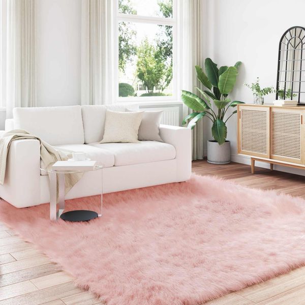 vidaXL Teppich aus Kunstschaffell TAFALLA Rosa 240 x 240 cm Polyester 42021556
