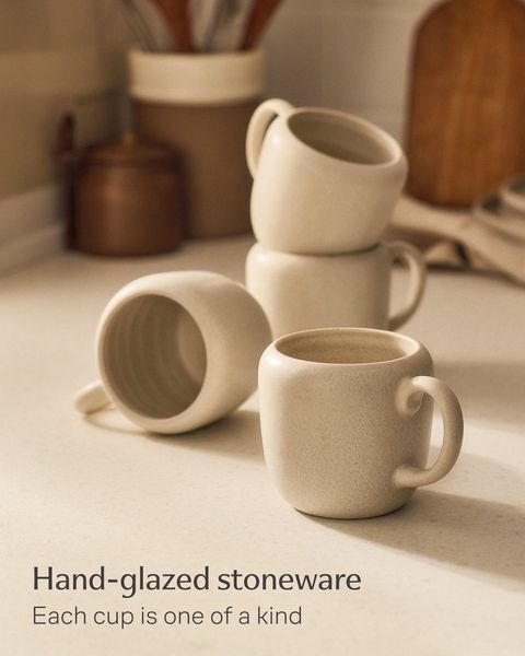 Cosumy Tasse Kaffeetassen Set 350 ml, 4er Set, handglasiert, Steingut, 4-tlg, Steingut, Handglasiert, Spülmaschinenfest & Mikrowellengeeignet, 4er Set