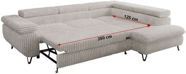 MKS Möbel 'Pablo L-Form' Ecksofa mit Schlaffunktion, verstellbare Kopfstützen, Beige, Cordstoff, ohne Topper, Links Bild 7