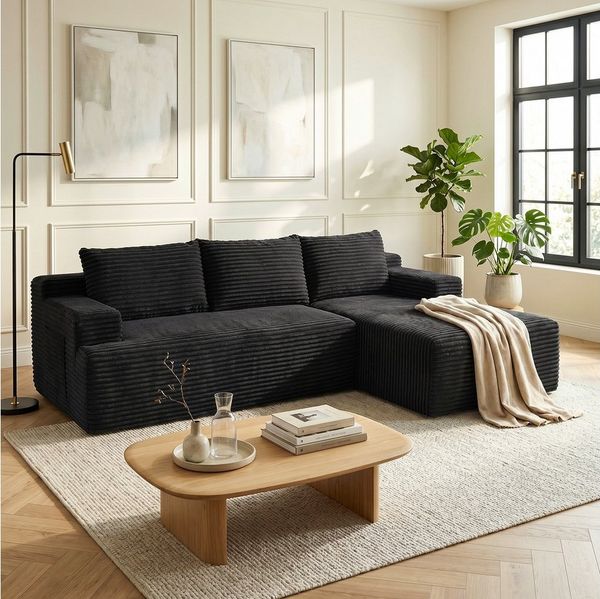 ANYSUN Ecksofa Couch L-Form, mit Liegeflache 3-Sitzer Ecksofa, Cord-Schlafsofa, Modulares Ecksofa, Loungesofa, Links / Rechts Chaiselongue Sofa,keine Montage erforderlich, modulares Schlafsofa für Wohnzimmer, Schlafzimmer, Wohnung und Büro