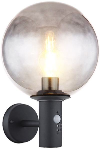 LED Wandleuchte, Glas rauch, Edelstahl, Bewegungsmelder, H 37 cm