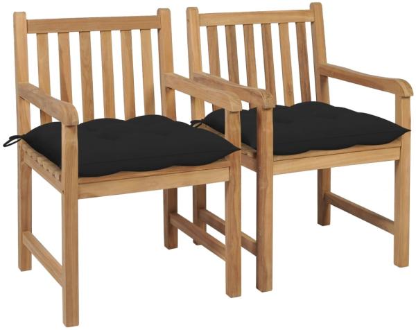 vidaXL Gartenstühle 2 Stk. mit Schwarzen Kissen Massivholz Teak 3062752